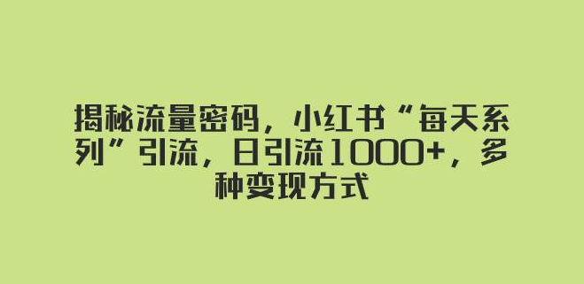 揭秘小红书流量密码，每天系列引流日引1000+，多种变现方式等你来学-聚财技资源库