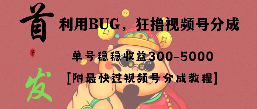 全网独家首发，解密视频号BUG，快速变现项目，每日单号净收益300-5000元！-聚财技资源库