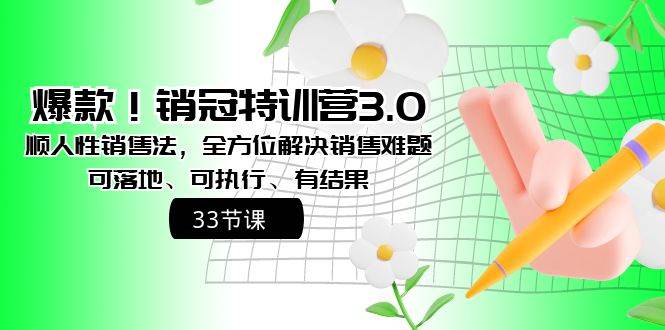 销冠特训营3.0：顺人性销售法，全方位解决销售难题，实用可行，取得显著成果！-聚财技资源库