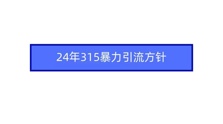 揭秘2024年315暴力引流策略，抢占流量先机！-聚财技资源库