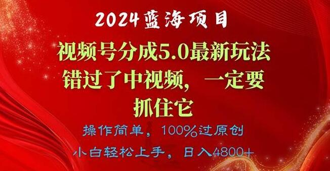 2024年必抓蓝海项目，视频号分成计划5.0全新玩法，错过中视频，此次不容有失-聚财技资源库