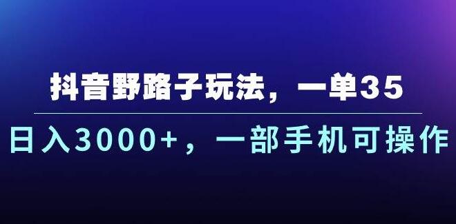 抖音野路子玩法，一单35，日入3000+！仅需一部手机轻松操作-聚财技资源库