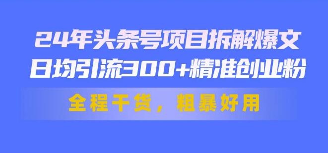 2024年头条号爆款项目深度拆解，日引300+精准创业粉丝策略，全程高能干货-聚财技资源库