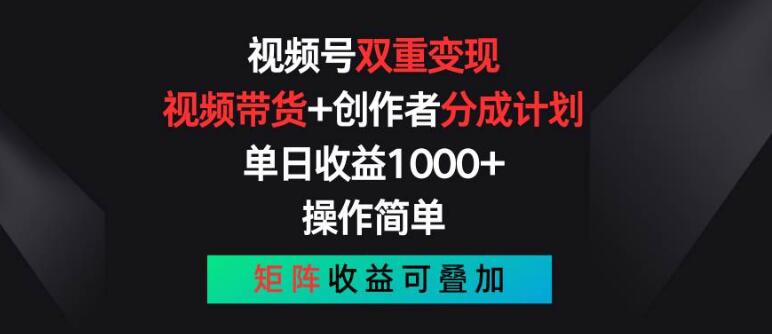 视频号双重变现秘籍，视频带货+创作者分成计划，单日收益破千，矩阵运营加速增长-聚财技资源库