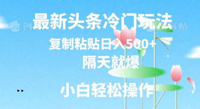 头条冷门玩法，高效复制粘贴策略，日入500+实战技巧！-聚财技资源库