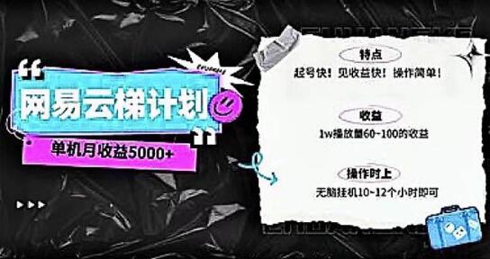 网易云云梯计划，单机月收益突破5000+-聚财技资源库