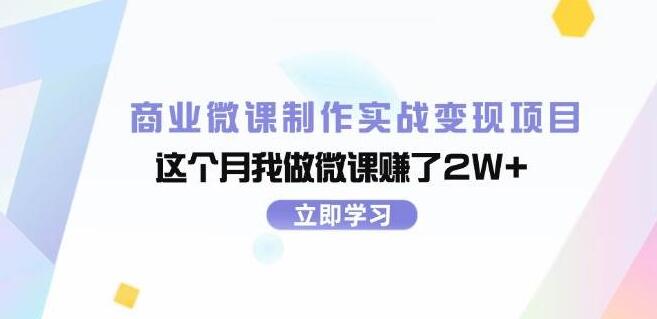 商业微课实战变现秘籍，揭秘月入2W+的微课制作与盈利项目-聚财技资源库