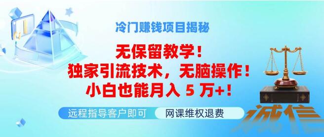 揭秘冷门暴利项目，独家引流秘籍无保留传授！简单无脑操作，小白轻松实现月入5万+！-聚财技资源库