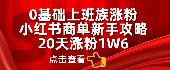 小红书0基础上班族涨粉秘籍，新手20天速破1.6万粉丝，商单攻略大公开！-聚财技资源库