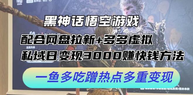 黑神话悟空游戏结合网盘拉新+多多虚拟+私域日变现3000+实操策略-聚财技资源库