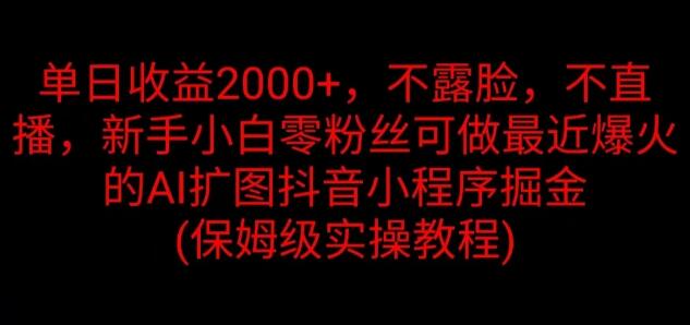 日入2000+秘诀揭秘，无需露脸直播，零粉丝新手也能玩转AI扩图抖音小程序，轻松掘金热门风口-聚财技资源库