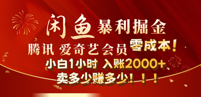 闲鱼副业新玩法，官方正品影视会员无成本获取渠道揭秘，副业项目高效掘金策略，1小时起步收益可达2000+！-聚财技资源库