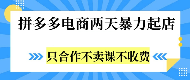 拼多多两天极速起店，只合作不卖课不收费！-聚财技资源库