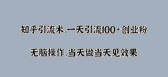 知乎高效引流策略，日增100+创业粉丝实战技巧，轻松上手，即效可见-聚财技资源库