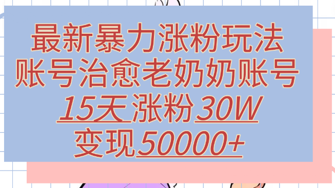 【揭秘】治愈系老奶奶账号15天狂揽30W粉，变现突破50000+，最新暴力涨粉策略大公开！-聚财技资源库