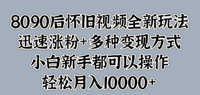 8090后怀旧视频创新玩法，快速吸粉秘籍与多元化变现策略，新手友好，探索月入过万之路！-聚财技资源库