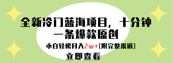 冷门蓝海项目揭秘，十分钟打造爆款原创，小白也能轻松月入2W+-聚财技资源库