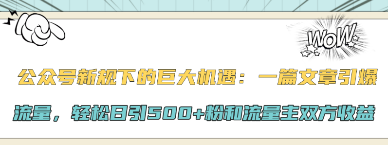 公众号新规下的流量蓝海，日增500+粉丝，流量主双赢收益，一篇爆文引爆流量狂潮！-聚财技资源库