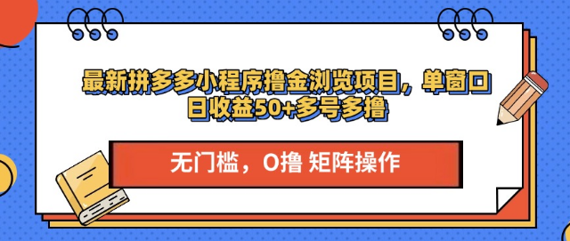 拼多多小程序新浏览项目，单窗口日收益可达50+，多账号操作收益倍增！-聚财技资源库