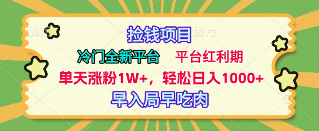 新兴冷门赚钱平台，快速涨粉策略揭秘，日增粉丝1W+，日收益1000+，轻松上手操作简便！-聚财技资源库