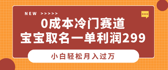 【0成本创业】揭秘冷门赛道，宝宝取名服务，单笔利润299+，小白也能轻松月入过万！-聚财技资源库