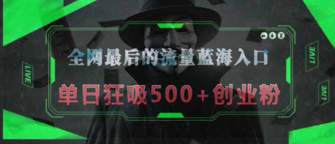 揭秘全网最后的流量蓝海，半小时速引50+创业粉丝，单日引爆500+精准创业粉！-聚财技资源库