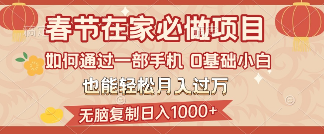 春节宅家赚钱秘籍，一部手机轻松日入1000+，0基础小白也能实现月入过万-聚财技资源库